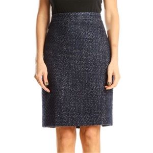 J. Crew Navy Blue Speckled Tweed Wool Blend No. 2 Pencil Skirt